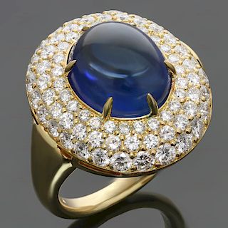 HARRY WINSTON Diamond Blue Sapphire 18k Yellow Gold Dome Ring