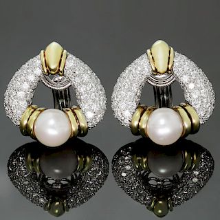 HARRY WINSTON Pearl Diamond Platinum Gold Rotatable Clip-on Earrings