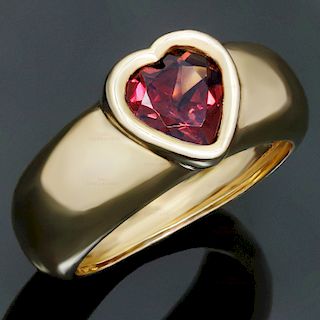 Heart-Shaped Genuine Garnet 18k Yellow Gold Ring