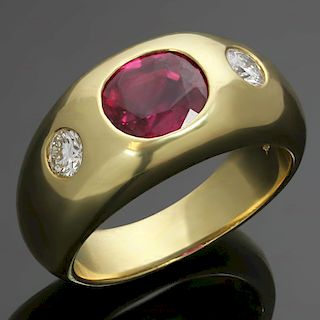 Natural Ruby Diamond 18k Yellow Gold Gypsy Ring