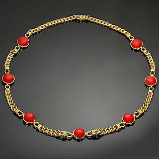 Red Quartz 18k Yellow Gold Curb Chain Italian Necklace