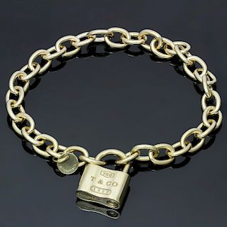 TIFFANY & CO. Round Link Chain 18k Yellow Gold Lock Bracelet