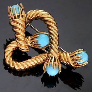 TIFFANY & CO. Schlumberger Turquoise 18k Yellow Gold Heart Brooch