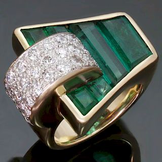 TRABERT & HOEFFER-MAUBOUSSIN Colombian Emerald Diamond 14k YG Ring. GIA