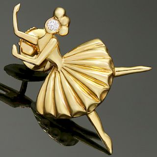 VAN CLEEF & ARPELS Diamond 18k Yellow Gold Ballerina Pin Brooch
