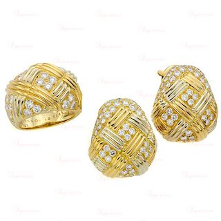 VAN CLEEF & ARPELS Diamond 18k Yellow Gold Ring & Earrings Set