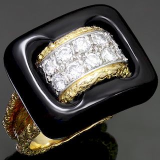 VAN CLEEF & ARPELS Diamond Black Onyx 18k Textured Yellow Gold Ring