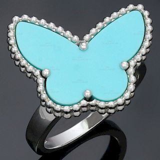 VAN CLEEF & ARPELS Lucky Alhambra Turquoise 18k White Gold Butterfly Ring