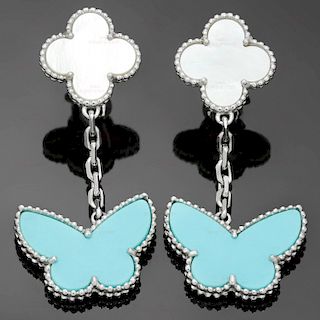 VAN CLEEF & ARPELS Lucky Alhambra Turquoise MOP White Gold Butterfly Earrings