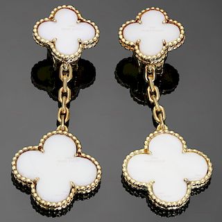 VAN CLEEF & ARPELS Magic Alhambra White Coral 18k Yellow Gold Earrings