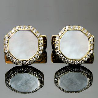 VAN CLEEF & ARPELS Mother-of-Pearl Diamond 18k Yellow Gold Octagon Cufflinks