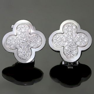 VAN CLEEF & ARPELS Pure Alhambra Diamond 18k White Gold Earrings Box Receipt