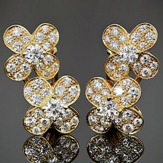 VAN CLEEF & ARPELS Trefle Diamond 18k Yellow Gold Flower Earrings