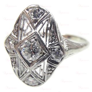 Vintage Art Deco Platinum Diamond Filigree Ring