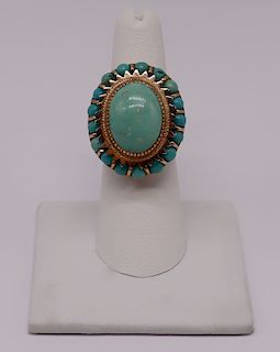 JEWELRY. Vintage 14kt Gold and Turquoise Ring.