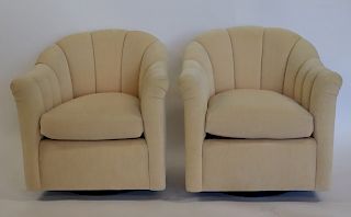 Vintage Pair Of Upholstered Swivel Chairs.