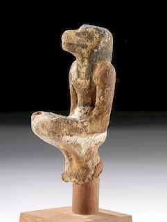 Egyptian Painted Wood / Gesso Squatting Deity Figure