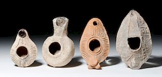 Lot of 4 Late Roman / Byzantine Pottery Oil Lamps