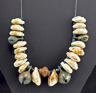 Viking Bronze, Cowrie Shell, and Bead Necklace