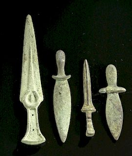 Lot of 4 Luristan Miniature Bronze Swords & Daggers