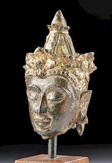12th C. Khmer Gilt Bronze Buddha Head
