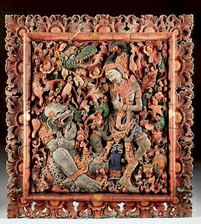 1920s Indonesian Wood Carving of Ramayana