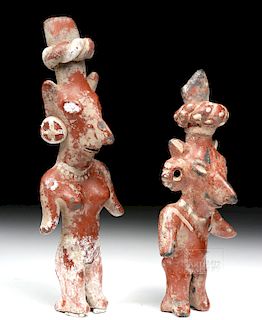 Pair of Jalisco Pottery Standing Sheepface Figures