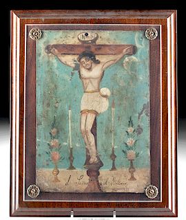 19th C. Mexican Retablo of Christ's Crucifixion