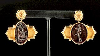 Victorian 19K Gold Earrings w/ Glass Intaglios
