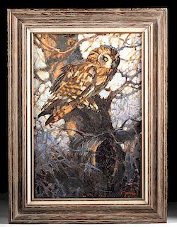 Signed / Framed G. Merfeld Painting of Owl, 1979