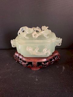 Jade Box with Dragons and Temple Lions