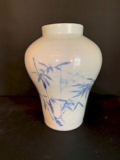 Korean blue and White Bamboo Jar,  20th Century