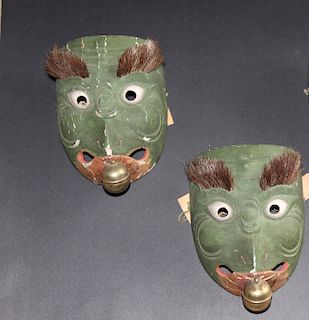 Pair of Bugaku Mask of Korobase, Lacquered Wood, Japan,