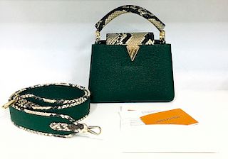Louis Vuitton N97075 Capucines Mini Emeraude Color Taurillon Leather Handbag