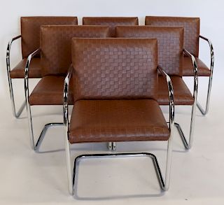 MIDCENTURY. Set Of 6 Chrome And Upholstered