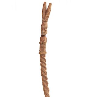 Yoruba, Nigeria figural wood staff. 