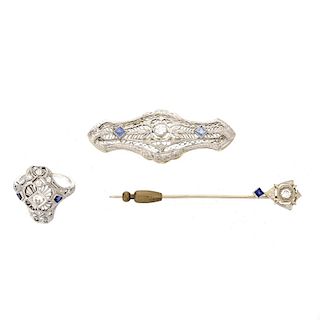 Three Piece Diamond and Sapphire Jewelry Lot