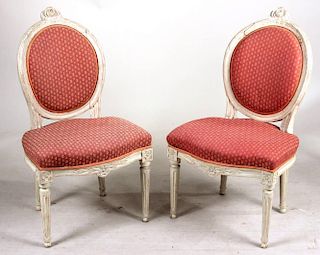 Pair of Louis XVI Style White-Painted Side Chairs