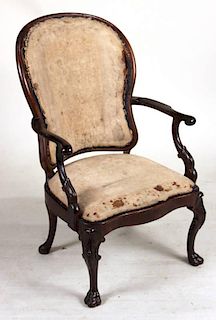 Rococo Carved Rosewood Open Armchair