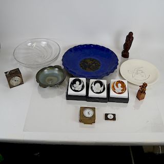 Group of Items: Clocks, Porcelain, Crystal, Wood