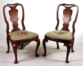 Pair of George I Carved Mahogany Side Chairs