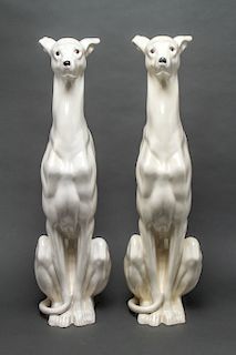 Seated Whippet / Greyhound Ceramic Sculptures Pair