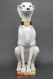 Italian Majolica Seated Greyhound Sculpture