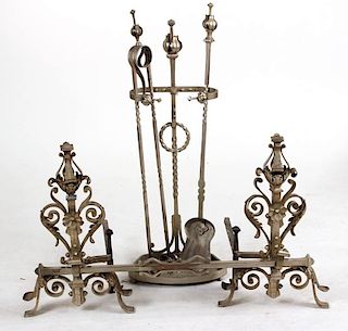 Set of Louis XVI Style Steel Hearth Equipment