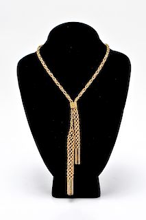 18K Gold 2-Tone Beaded Mesh Tassel Slide Necklace