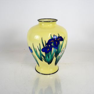 Japanese Porcelain Yellow Vase with Irises