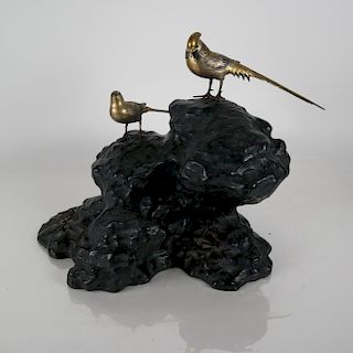 Mixed Metals Sculpture of Birds on a Cliff