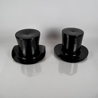 Two Glass Top Hat-Form Ice Buckets