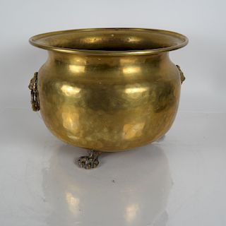Antique Footed Brass and Wood Bucket
