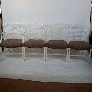 Set of 8 White Ladder-Back Chairs